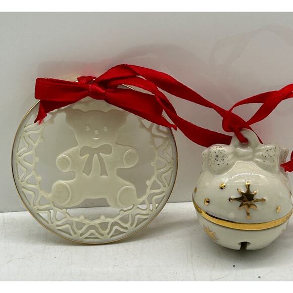 Lot of 2 Vintage Lenox Christmas Ornaments Just Jingle Yuletide Teddy Bear 80s - Picture 1 of 4